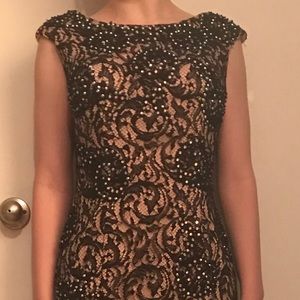 Beaded lace black ball gown prom dress